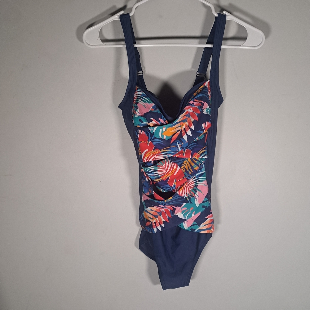 Mountain Warehouse Navy Blue Floral Swimsuit Built in Bra Size 6